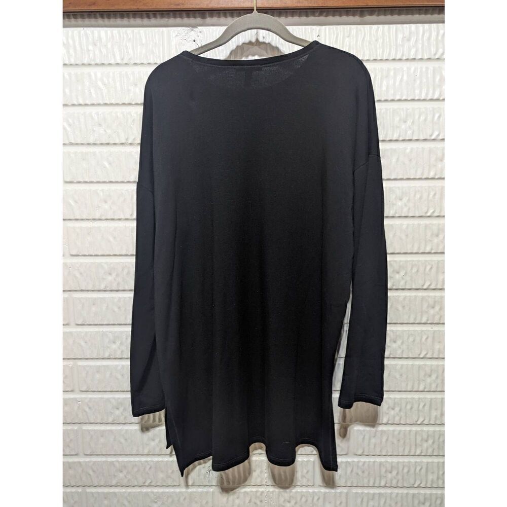 Eileen Fisher Women's Black Hi Low Hem Super Soft Knit Long Sleeve Tunic Large - Picture 4 of 8